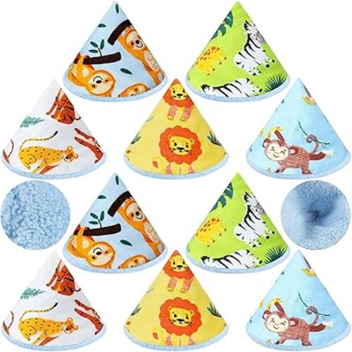 Timgle 10 Pcs Coral Velvet Pee Covers Baby Boy, Strong Water Absorption Pee Shield for Baby Boy, Reusable Pee Cap, Diaper Changing Accessory for Boys Newborn Gift (Jungle Animals)