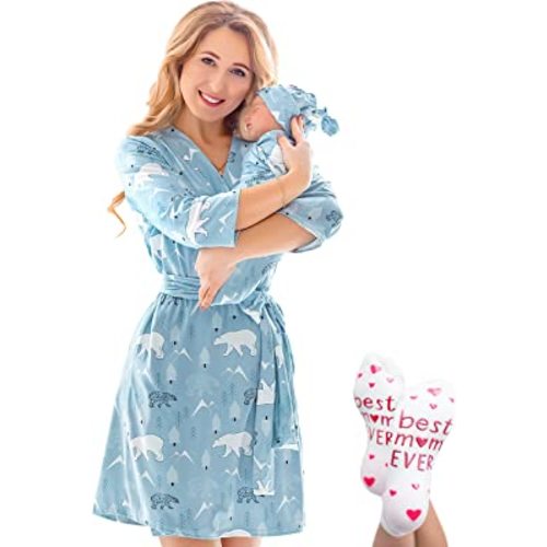 ECO BABY Mommy and Me Robe and Swaddle Set | Maternity Robe and Matching Baby Set for Girl, Boy | Hospital Labor and Delivery
