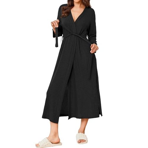 Ekouaer Women's Robe Long Waffle Knit Bathrobe Lightweight Soft Kimono Robes Loungewear S-XXL