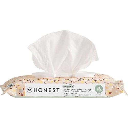 The Honest Company Clean Conscious Unscented Wipes | Over 99% Water, Compostable, Plant-Based, Baby Wipes | Hypoallergenic for Sensitive Skin, EWG Verified | Terrazzo, 36 Count