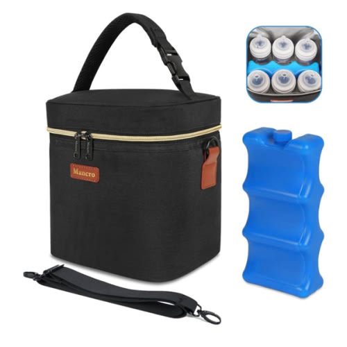 Mancro Breastmilk Cooler Bag with Ice Pack, Fits 6 Baby Bottles Up to 9 Ounce Insulated Baby Bottle Bag, Breast Milk Cooler on The go with Strap, Bottle Storage Bag for Nursing Mom Daycare, Black