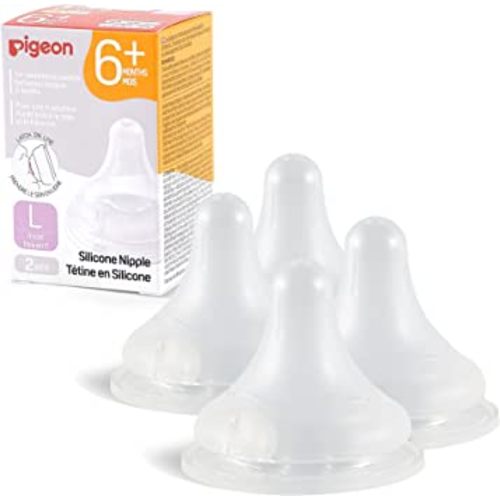 Pigeon Silicone Nipple (L) with Latch-On Line, Natural Feel, 6+ Months, 4 Counts