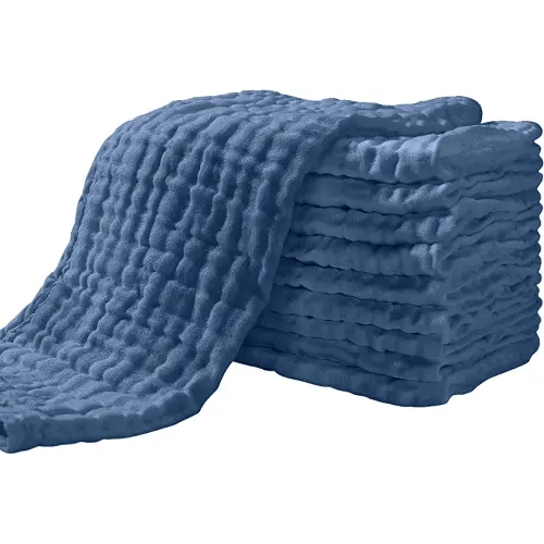 Yoofoss Muslin Burp Cloths for Baby 10 Pack 100% Cotton Baby Washcloths for Boys Girls Large 20''X10'' Super Soft and Absorbent Dark Blue