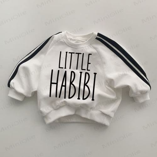 LITTLE HABIBI Baby Striped Side White Sweatshirt