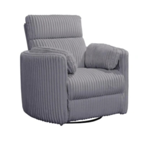 Rayna Grey Plush Nursery Channeled 40" Power Swivel Glider Recliner With USB Port | Rocker | Living Spaces