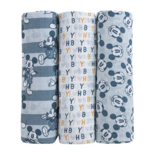 Nojo Disney Mickey Mouse Gray, Charcoal, And White 3 Piece Muslin Swaddle Baby Blanket Set