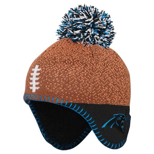 Infant Carolina Panthers Brown Football Head Knit Hat with Pom