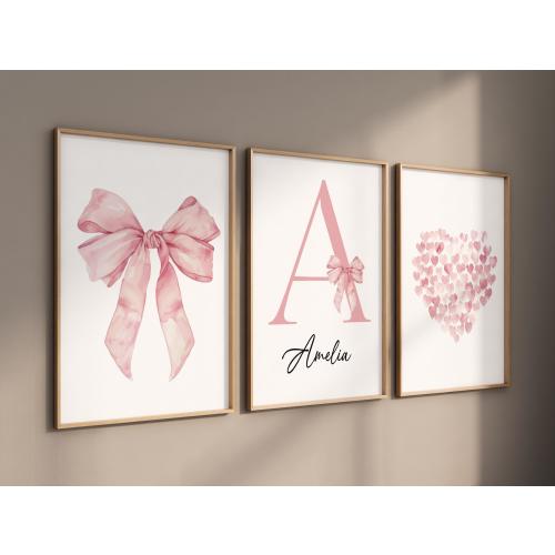 Bow print wall art, Bow nursery print, pink Bow nursery wall art, bow nursery art, bow nursery decor, bow print wall art, name print
