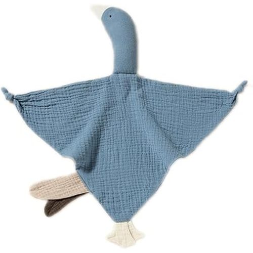Baby Loveys Security Blankets Cotton Muslin Soft Lovie Cuddly Lovies for Infants Unisex Boy Girls, Cuddle Goose Blue