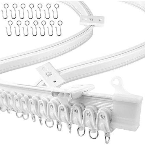 UrbanRed Flexible Bendable Ceiling Curtain Track 16.4FT 5m Ceiling Mount for Curtain Rail with Track System for Hanging Room Divider RV Shower Curved Slide Rail Ceiling Track for Curtains White
