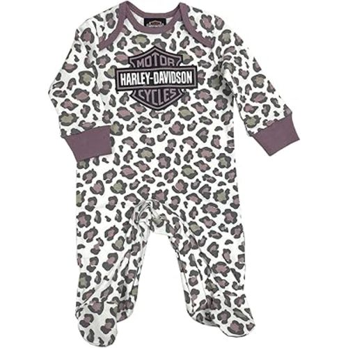 Harley-Davidson Baby Girls' Bar & Shield Cheetah Print Footed Coverall - Pink