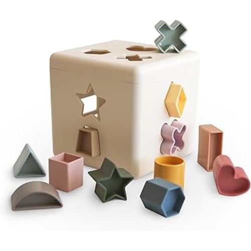 mushie Shape Sorting Box (Original) | Educational Learning Toy for Toddlers with 12 Shapes | Made in Denmark (10+ Months)