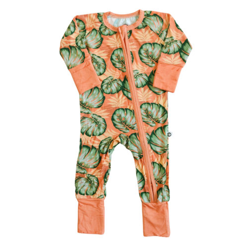 Tropical Pink Orange Bamboo Zip Romper
