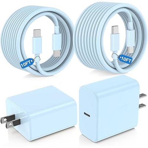 USB C Fast Charger for iPhone 17/ Air/16/15 Pro Max,2Pack 10FT Type C Charger Block & Cable, PD 3.0 Super Fast Charging for iPad Pro MacBook Air/Pro M1/M2, AirPods-Blue