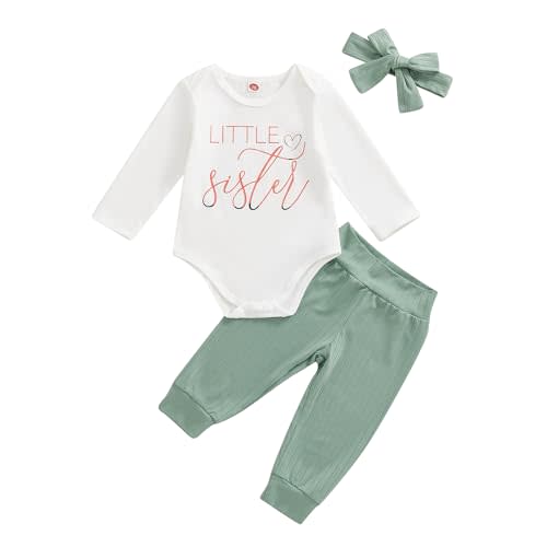 Dcohmch Little Sister Newborn Outfit Long Sleeve Romper Strip Trousers Hairband 3Pcs Coming Home Baby Girl Fall Clothes