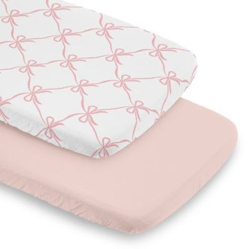 Sweet Jojo Designs Girl Baby Bassinet Fitted Sheets Set Ballerina and Ballet Bows Pink and White 2pc