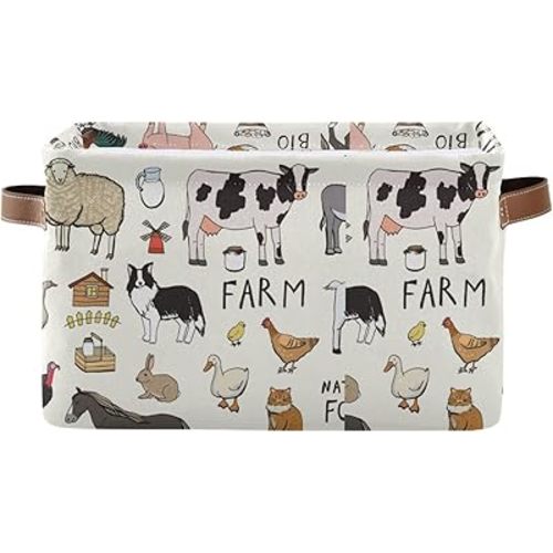 xigua Farm Animals Storage Basket Storage Bin Organizer Basket, Foldable Rectangular Storage Box with Handles for Home Office