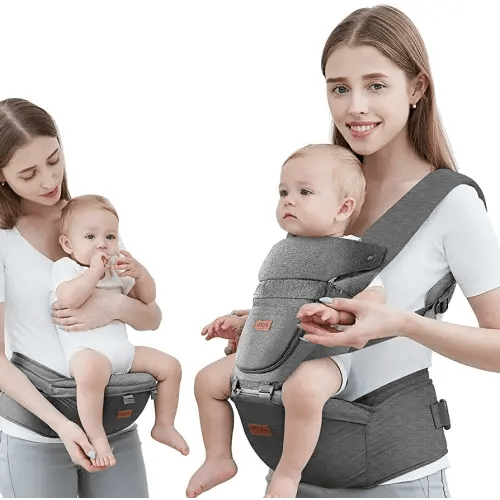 Baby Carrier with Hip Seat, Baby Carrier Newborn to Toddler, 6-in-1 Ways to Carry, All Seasons, Adjustable Baby Holder Carrier for Breastfeeding (Grey)