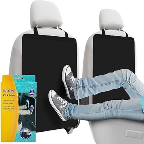 Nuby Kids Kick Mats- Back Seat Protectors with Storage Compartment: Black, 2 Pack