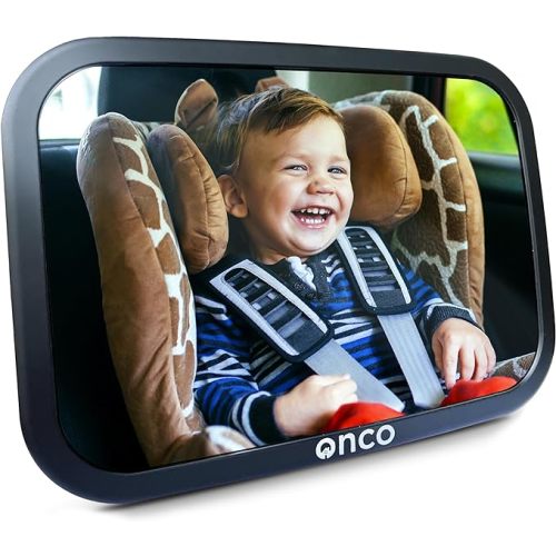 Onco Baby Car Mirror Rear Facing - Double Award-Winning Baby Mirror for Car Journeys, 100% Shatterproof Car Seat Mirror, Baby Essentials for Newborn, Shake-proof Car Seat Mirror for Baby Rear Facing