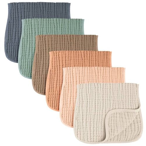 Konssy 6-Pack Absorbent Muslin Burp Cloths, 100% Cotton, Large Burping Clothes Set for Newborn, Baby Girls and Boys