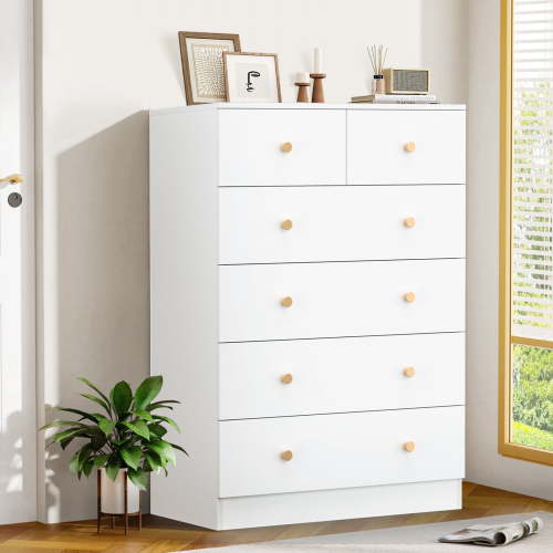 Capri White 6 Drawer Dresser, Modern Storage Wide Chest of Drawer, Wooden Dresser Storage Cabinet for Adults, Women, Kids, Baby, Nursery, Girls, Bedroom Living Room Furniture