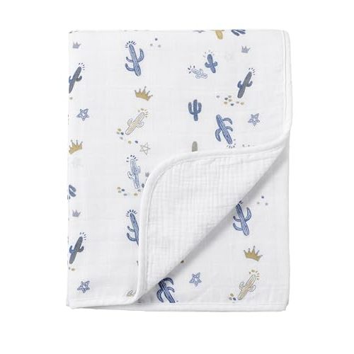 CREVENT 40''X40'' 100% Organic Cotton Muslin Baby Blanket for Newborns, Essential for Baby Shower Birthday Gift - Cactus 100X100cm