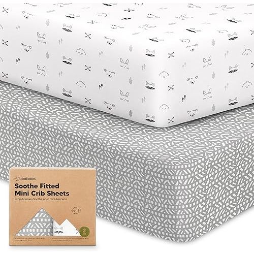 2-Pack Mini Crib Sheets Fitted - 38x26 Pack N Play Sheets for Pack and Play Mattress, Organic Cotton, Soft & Breathable Playard Bedding, Neutral Mini Toddler Bed Cover for Boys, Girls (Nordic)