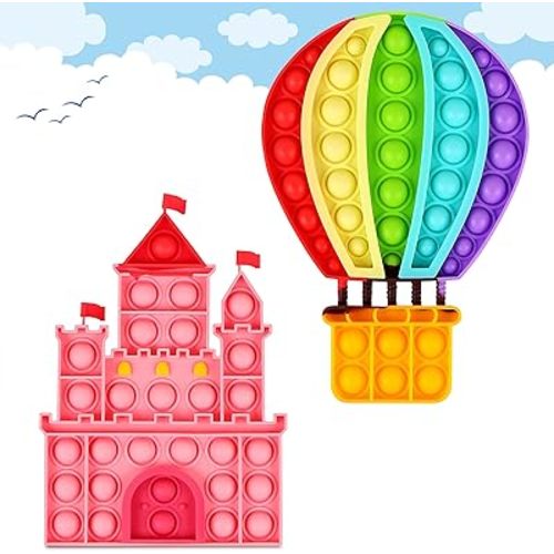 2 Packs Fidget Toys for Kids Girls, Push Bubble Sensory Toy Castle Balloon Silicone Squeeze Toy for Autism Anxiety Stress Relief Adults Travel Office Fidgets Toddlers Classroom Prize Birthday Gifts
