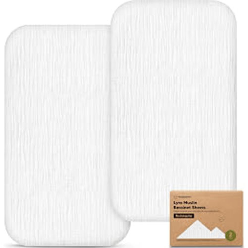 2pk Muslin Baby Bassinet Sheets Girls Boys 32x21 (Soft White, Rectangular) | 100% Cotton Organic Bassinet Sheets, Compatible with Baby Delight Bassinet Mattress, Machine Washable Bassinet Fitted Sheet
