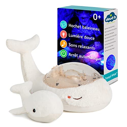 Cloud b Ocean Projector Nightlight with White Noise Soothing Sounds | Adjustable Settings and Auto-Shutoff | Tranquil Whale Family - White
