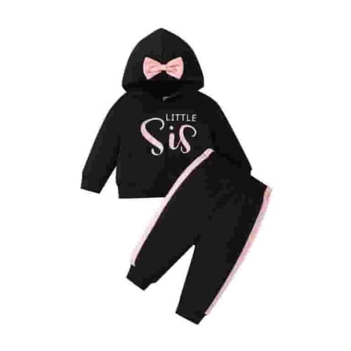 Girls Outfits Big Sister Little Sister Matching Letter Graphic Long Sleeve Hoodies Sweat Shirt Tops And Pants Set Baby Girls' Clothing Sets Black 12 Months-18 Months