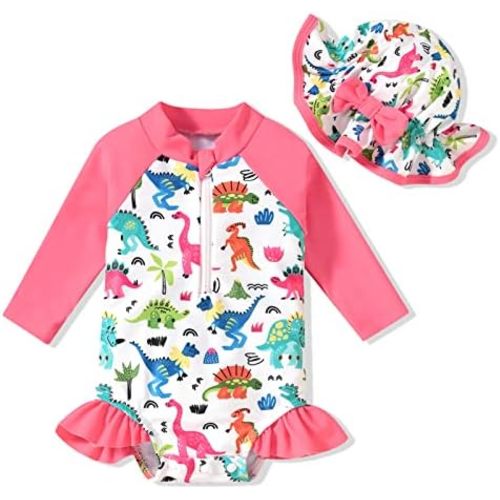 Aalizzwell Baby Girls Long Sleeve One Piece Swimsuit with Hat