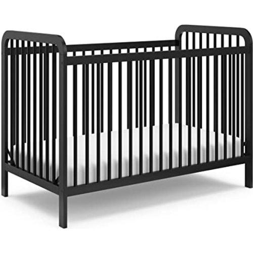 Storkcraft Pasadena 3-in-1 Convertible Crib – GREENGUARD Gold Certified, 100% Solid Wood, Fits Standard Crib Mattress, Converts to Toddler Bed and Daybed, 4 Mattress Heights (Black)