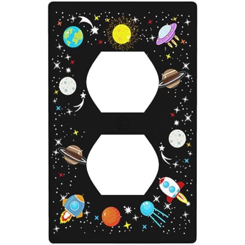 Moslion Sun Moon Earth Planets Outlet Covers Outer Space Galaxy Universe Rocket Stars 1-Gang Wall Plate Duplex Standard Receptacle Plug Cover Bedroom Bathroom