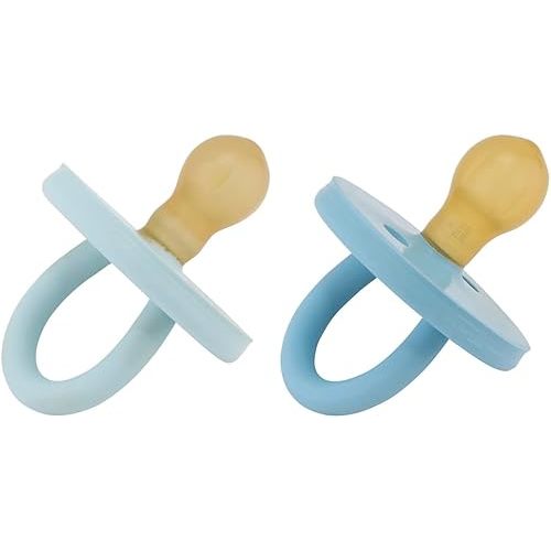 HEVEA Natural Rubber BumiBébé Pacifiers - 3-36 Months - Round Teat Shape - Two-Pack - Sky Blue & Denim