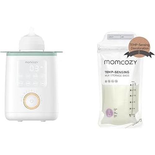 Momcozy Retain Nutrients Bottle Warmer, 9-in-1 & Momcozy Temp-Sensing Breastmilk Storing Bags 200PCS