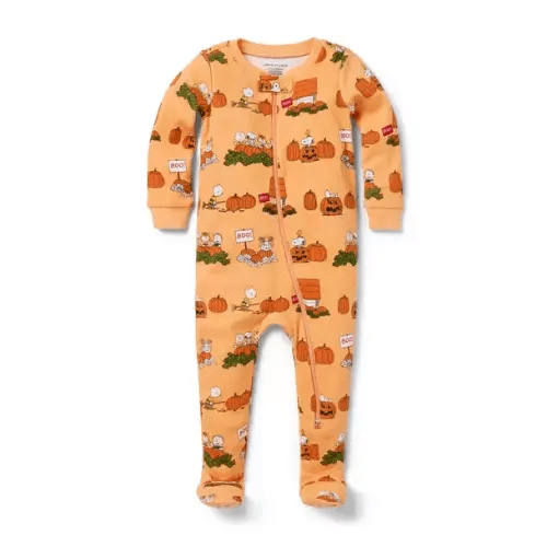 Newborn Light Orange Peanuts Baby Good Night Footed Pajama In Peanuts Halloween by Janie and Jack
