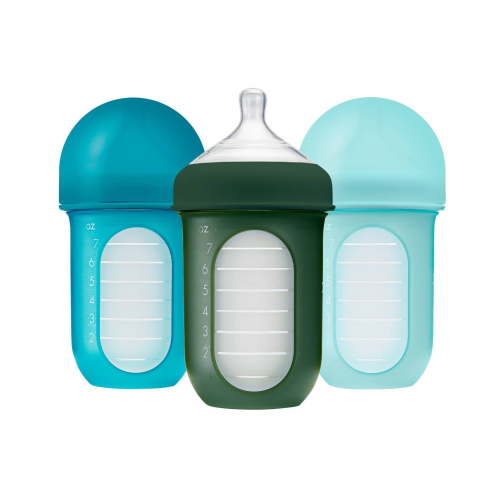 Nursh Silicone Baby Bottles with Collapsible Silicone Pouch - 8 fl oz/3pk - Blue