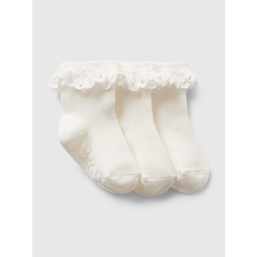 Baby First Favorites Eyelet Crew Socks (3-Pack) in new off white, size: 3-6 M