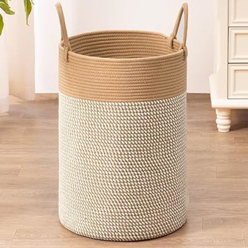 INDRESSME 60L Laundry Basket for Clothes, Color: Mix Camel and White