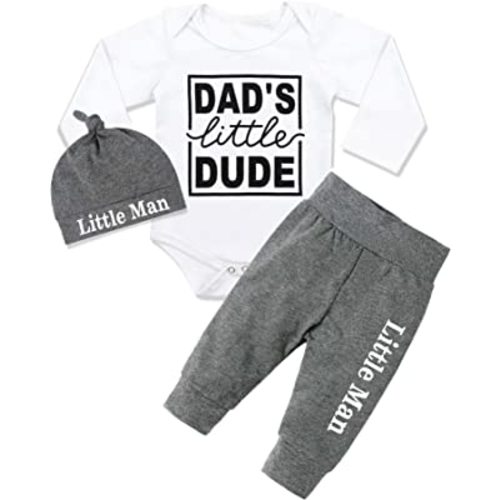 Fommy Newborn Baby Boy Clothes New to The Crew Letter Print Romper+ Pants+Hat 3PCS Outfit