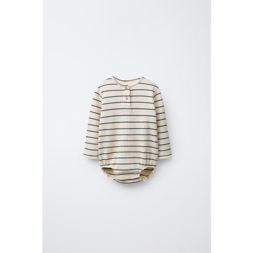 STRIPED WAFFLE BODYSUIT - Ecru / Blue | ZARA United States