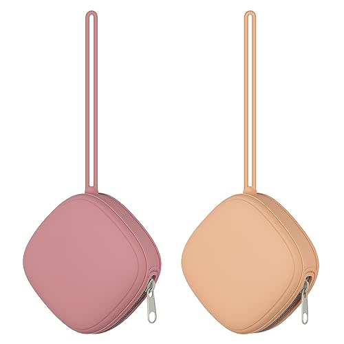 Swelive 2 Pack Silicone Pacifier Holder Case, Portable Pacifier Case for Diaper Bag, BPA Free Newborn Baby Pacifiers Silicone Pouch for Boys & Girls (Apricot+Powder Rose)