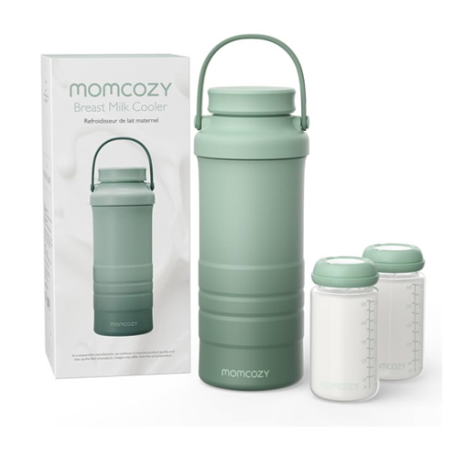 Momcozy 22oz Portable Breast Milk Cooler for Outdoor, Life Saver with 360° Total Cooling for 24 Hours, Larger Capacity Travel Breastmilk Chiller with 2pcs Baby Bottles for Breastmilk Storage, Green