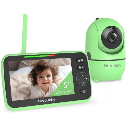 HelloBaby No WiFi Baby Monitor Green 5" Screen 30-Hour Battery Pan-Tilt-Zoom Video Upgrade with Camera and Audio, Night Vision, VOX, 2-Way Talk, 8 Lullabies and 1000ft Range, Ideal for Gift