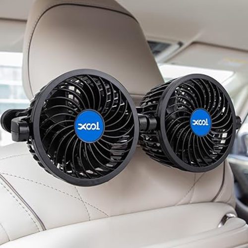 XOOL USB Car Fans for Backseat - Dual Head Cooling Car Fan for Kids, 360° Rotatable Car Rear Headrest Fan, Air Circulation Fans with Adjustable Clip Stepless Speed Regulation for Vehicles SUV RV Truck
