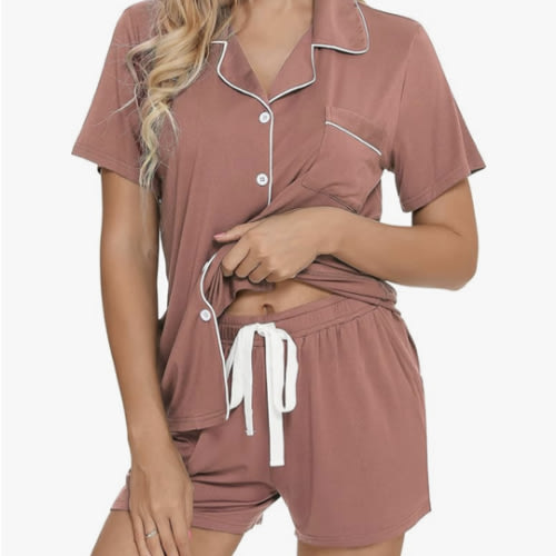 Senert Pajamas Set For Women Short Sleeve Sleepwear Soft Button Down Post Partum Pjs Set Maternity Lounge Sets S-XXL