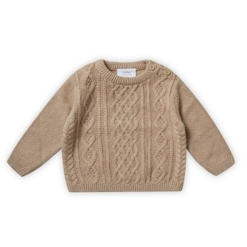 Stellou & Friends 100% Cotton Unisex Cable Knit Sweater for Babies and Children Ages 0-6 Years, Color: Beige, Size: 3-6 months
