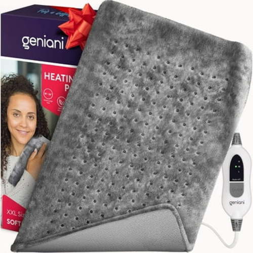 GENIANI XXL 18"x26" Heating Pad for Back Pain & Cramps Relief, Auto Shut Off, Machine Washable, Heat Pad, Holiday Gifts for Women, Men, Patch (Soft Gray)